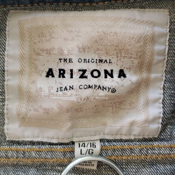 Arizona Jean Company Distressed Denim Jacket Girls Large 14/16 - Picture 3 of 4